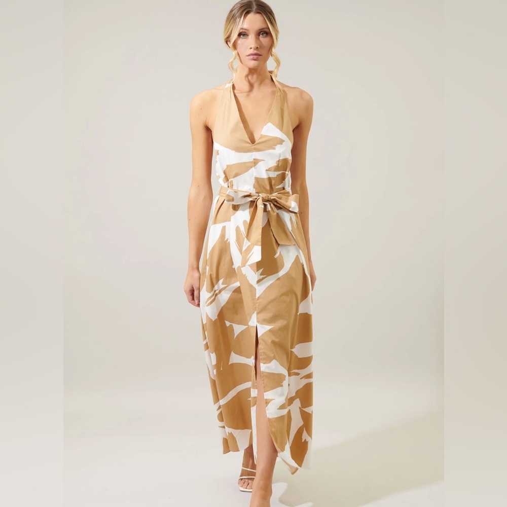 Sugarlips Tan and White Halter Dress